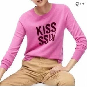 J. Crew Pink Kiss Kiss Cashmere Crew Neck Sweater